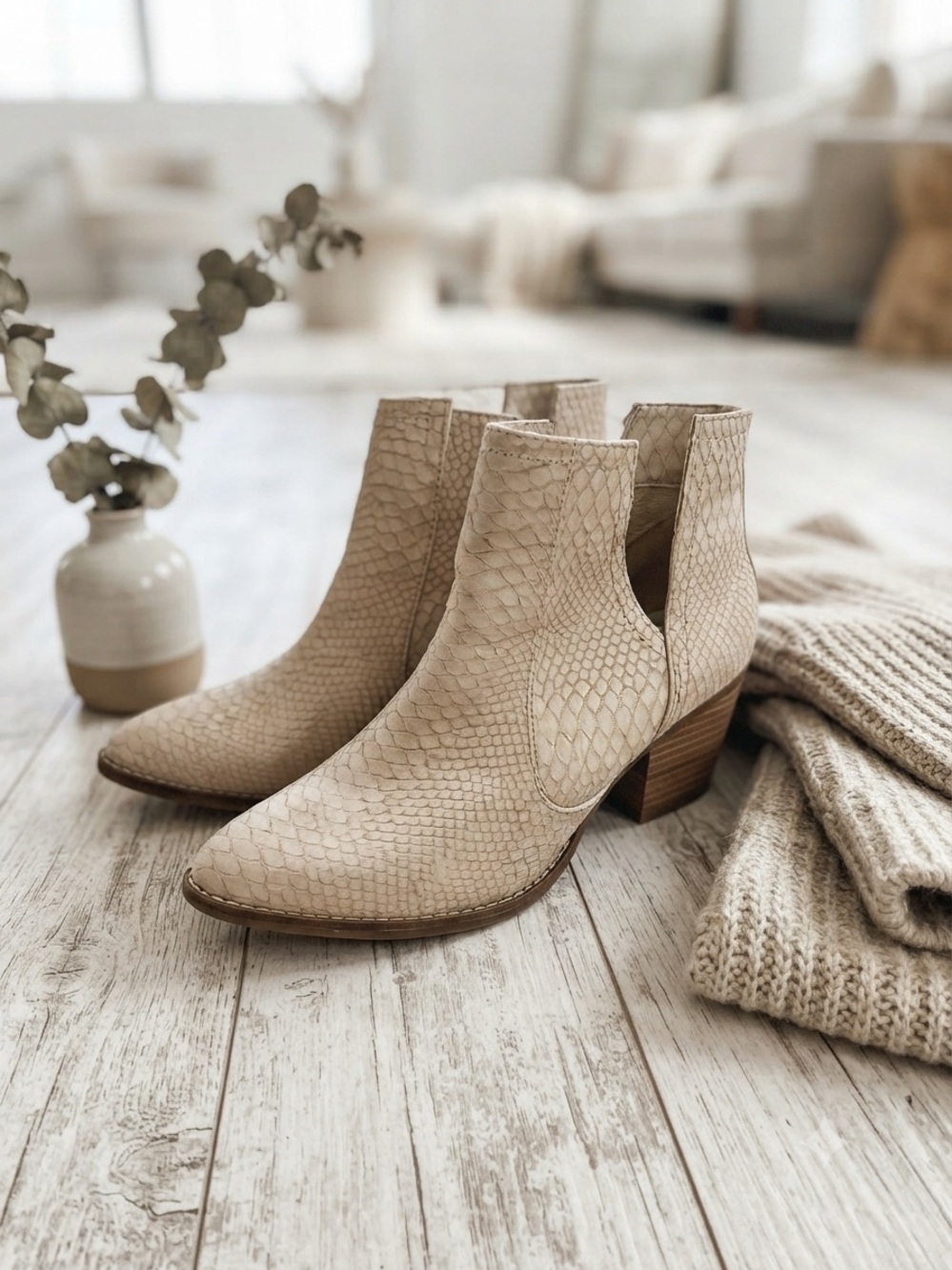 Not Rated Taupe Textured Ankle Booties